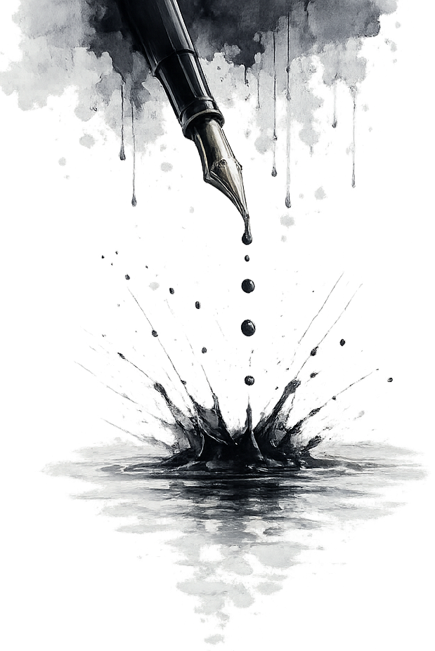 Fountain pen dripping ink like rain